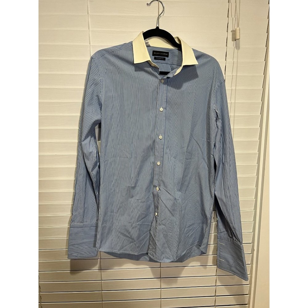 Ralph Lauren Black Label White Stripe French Cuff Button Up -‎ Size 16